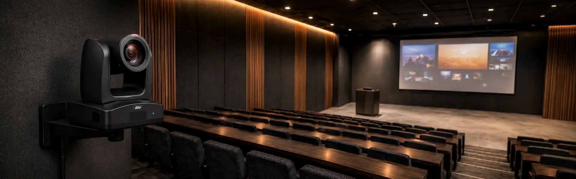 Auto tracking camera in Dubai — AVer PTC and TR series AI presenter tracking cameras for lecture halls, council chambers, mosques and venues across the UAE