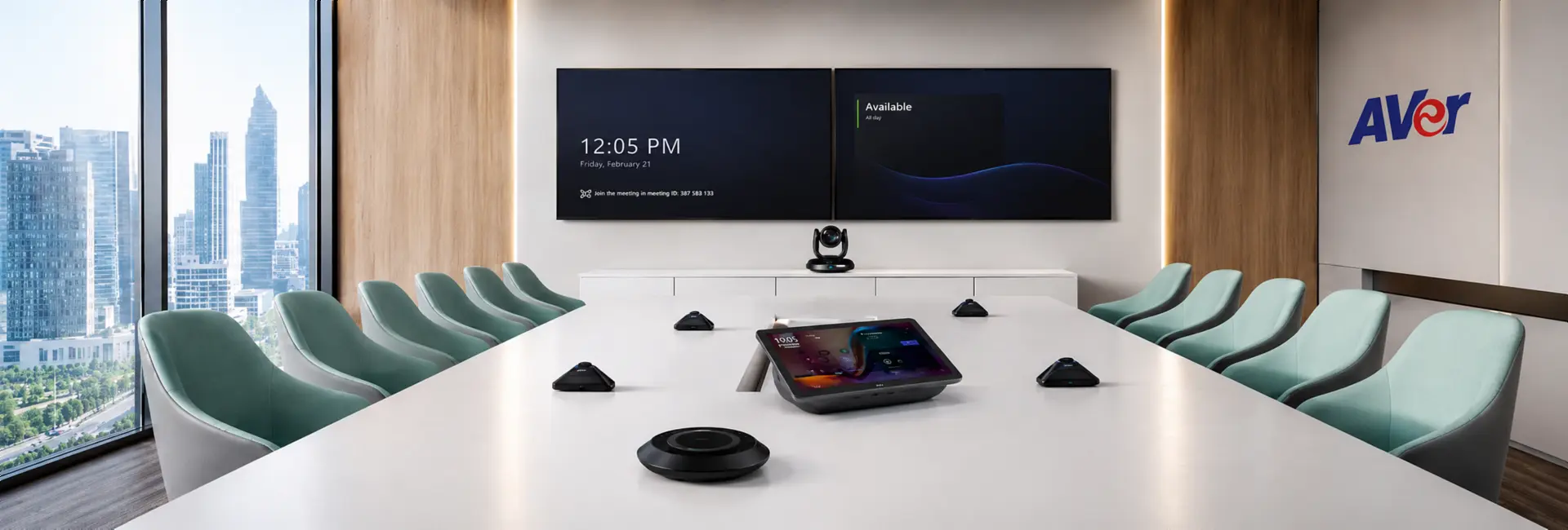 AVer video conferencing systems supplied and installed in Dubai and Abu Dhabi — PTZ cameras, AI tracking cameras, video bars and streaming encoders from Dubai stock