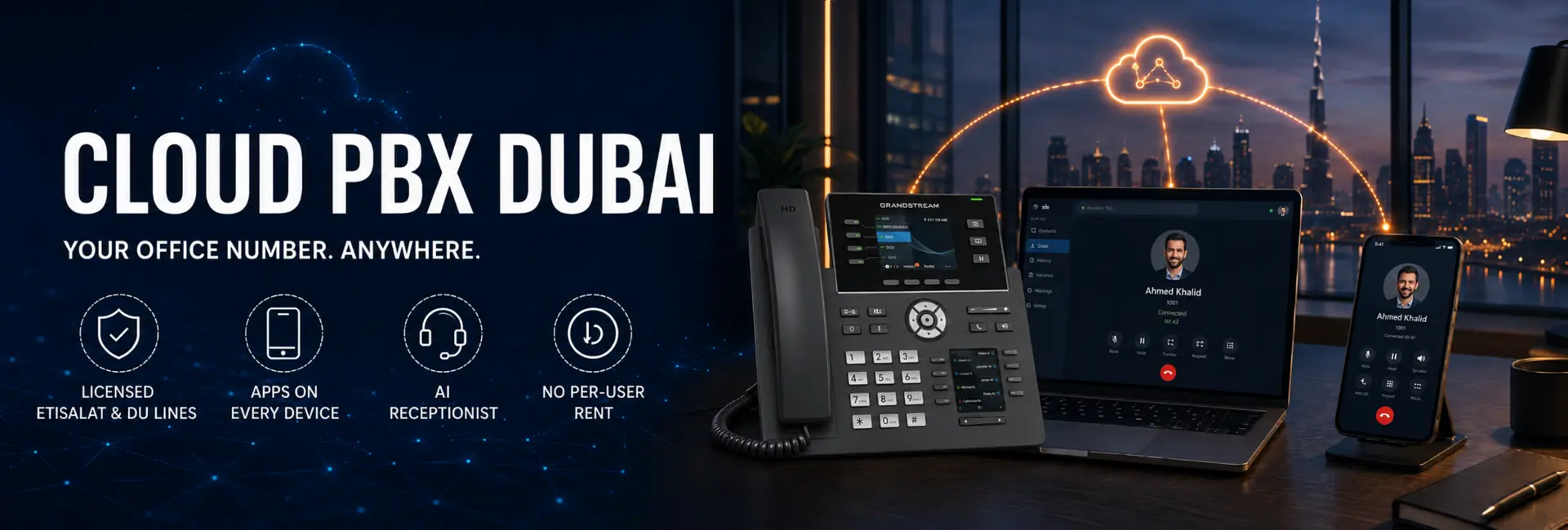 Cloud PBX Dubai — cloud-connected phone systems on licensed Etisalat and du lines, installed by Vector Digital Systems