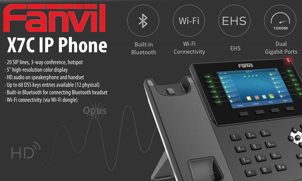 Telefono IP Fanvil X7C Aziendale Con Touch 5'', 20 Linee SIP, Bluetooth, WiFi E Doppia Porta Gigabit (alimentatore Non Incluso)